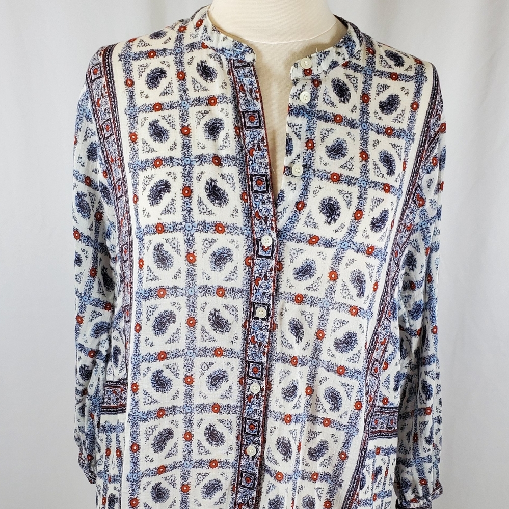 Madewell Tunic Top Size S Picnic Plaid Paisley Oversized Button Front No Belt